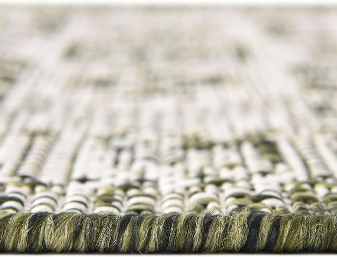 Unique Loom Outdoor Aztec Collection Area Rug - Coba (5' 3" Square, Green/ Ivory)
