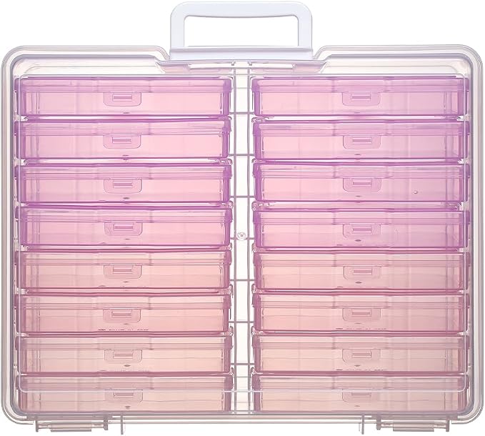4" x 6" Plastic Photo Storage Case with 16 Inner Photo Containers Boxes Greeting Cards Containers Boxes Storage, Seed Storage Perfect for Storing Pictures,Photos and Cards (Pink)