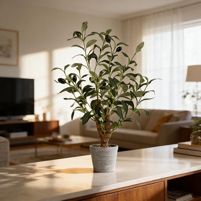 TOARTi Artificial Small Olive Tree Potted Plant with Stone Pot, 11.8" Tall Japanese Bonsai Tree Faux Plants Desk Plant, Realistic Greenery Decor for for Home Bedroom Bathroom Office Desk