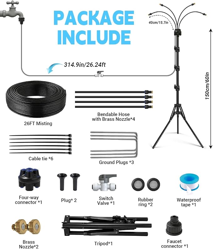 Patio Misters for Cooling Outdoor- Portable Adjustable 5.3FT Standing Mister for Outside Patio Cooling, Leak-Proof Adjustable Mist for Backyard, Deck, Garden & Sunbathing
