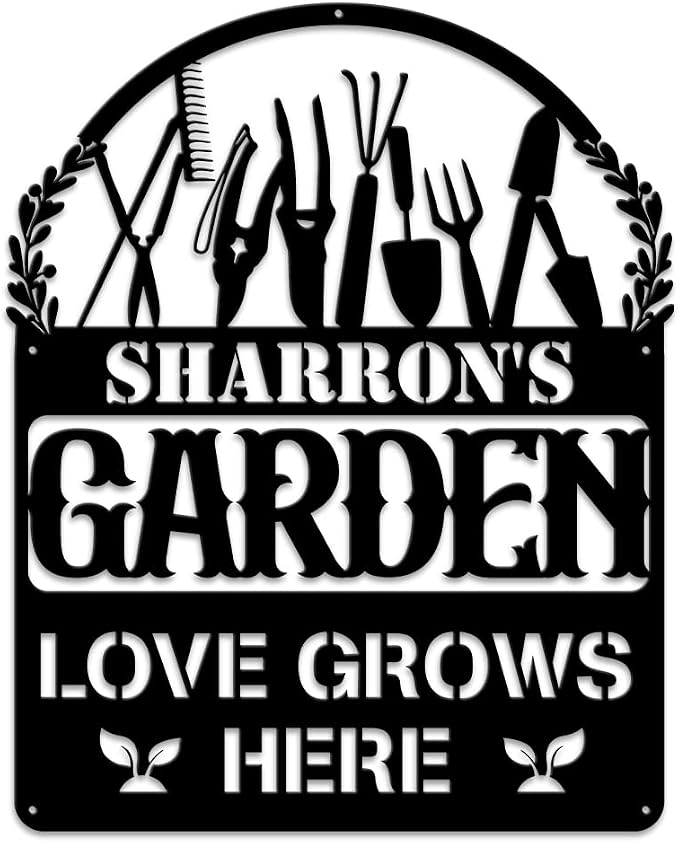 MeMate Personalized Metal Garden Signs Outdoor Decor, Custom Plaque for Women Mom Grandma, Rustic Decorations for She Shed, Potting Shed (01)