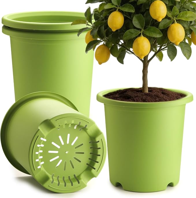 4-Pack 16 inch Large Deep Planters for Outdoor Plants -Light Green Plastic Plant Pots with Drainage Holes & Elevated Base for Root Aeration, 10-Gallon Heavy-Duty Garden Flower Pots, 16"W× 15"H