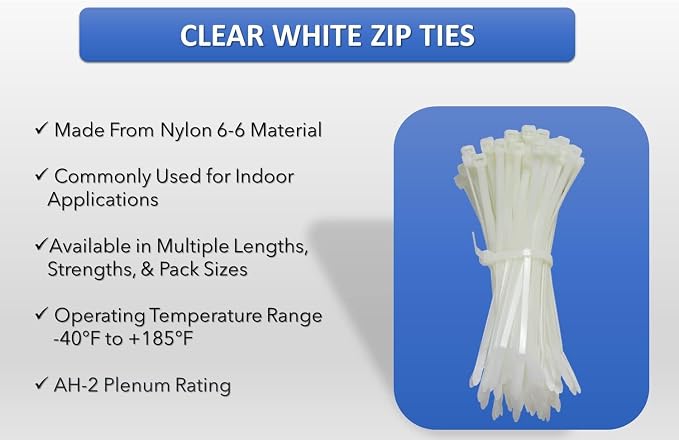 Kable Kontrol Cable Zip Ties Natural White 50 Pcs 19 Inch, 250 Lbs Tensile Strength, Self-locking Natural Nylon Clear Plastic Wire Ties wraps for Indoor or Outdoor Use