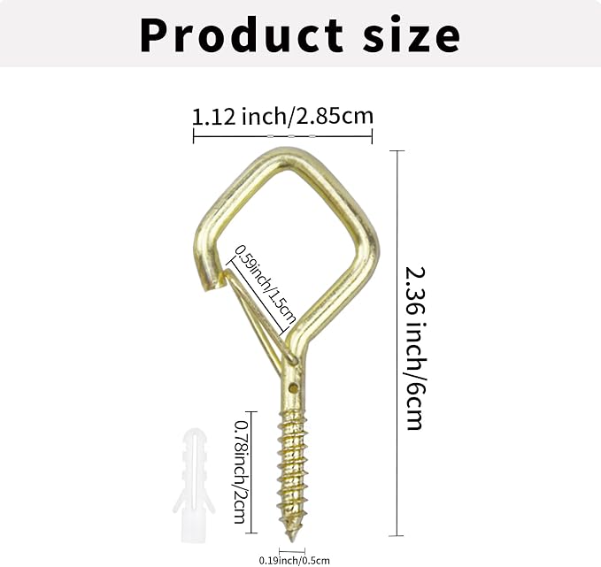 10 PCS Eye Screw Hooks for Hanging Heavy Duty with Safety Buckle.Metal Ceiling Hooks for Hanging Plants,Cup,Wind Chime,Bird Feeders,christmas String Lights at Indoor&Outdoor,2.36 Inch(No Drill Bit)
