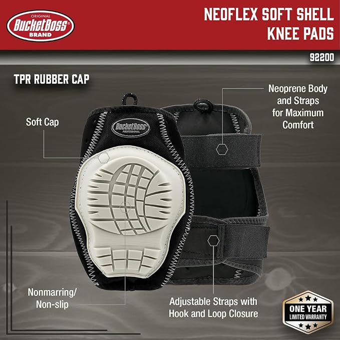 Bucket Boss - NeoFlex Soft Shell Knee Pads, NeoFlex Kneepads (92200) , White