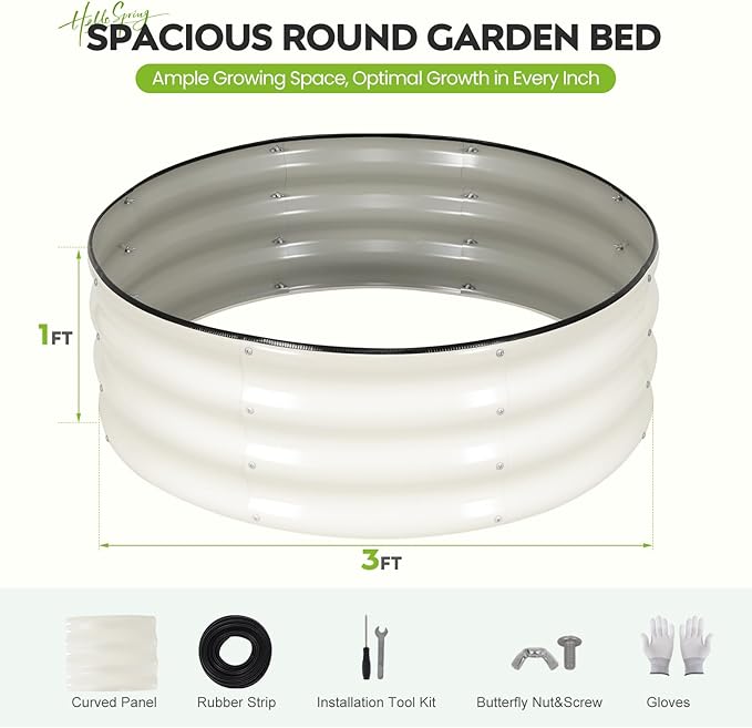 Galvanized Raised Garden Bed Outdoor, Round Metal Planter Boxes 2 Pcs, 3x3x1ft Steel Raised Bed Kit for Planting Vegetables, Fruits, Flowers(White)