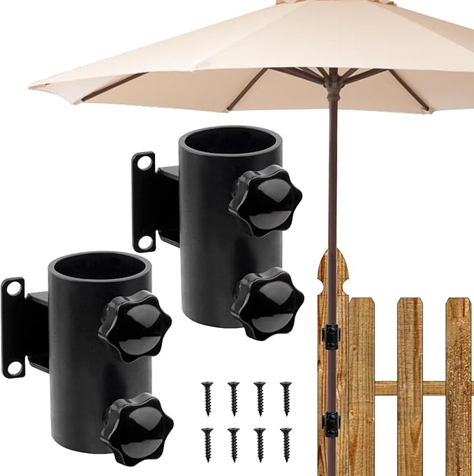 MOOKEERF Umbrella Deck Mount - 2 PCS Heavy Duty Patio Umbrella Holder (Fits Umbrellas up to 2") Umbrella Clamp Mount Bracket for Deck Railing,Docks,Balcony,Outdoor Courtyard,Fences