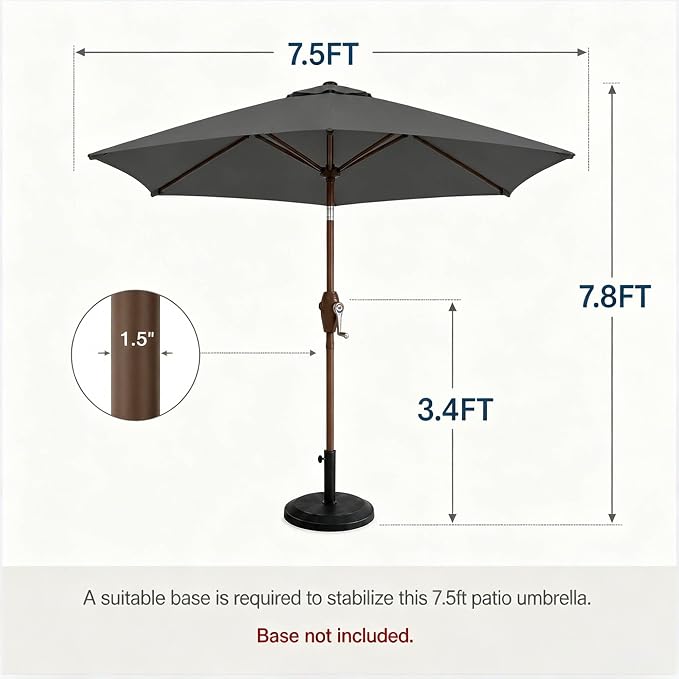 7.5ft Patio Umbrella, Outdoor Table Market Umbrella with Smooth Crank Lift, 6 Windproof Fiberglass Ribs, UPF50+ UV Protection for Deck, Pool, Garden and Backyard