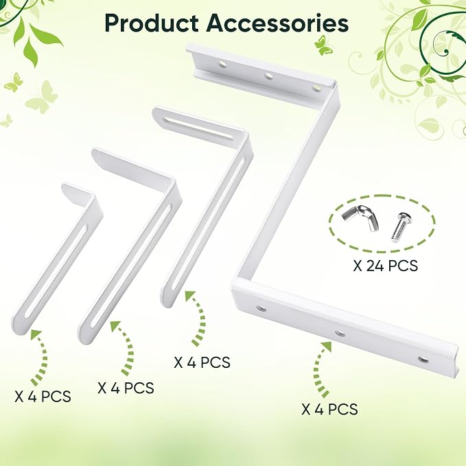 VIVIKEN Adjustable Planter Box Bracket, Flower Box Holder Brackets for Deck Railing, Window Box Hanging Brackets for Patio Garden Fence Pergola Balcony Supporting Heavy Planters-4 Pack