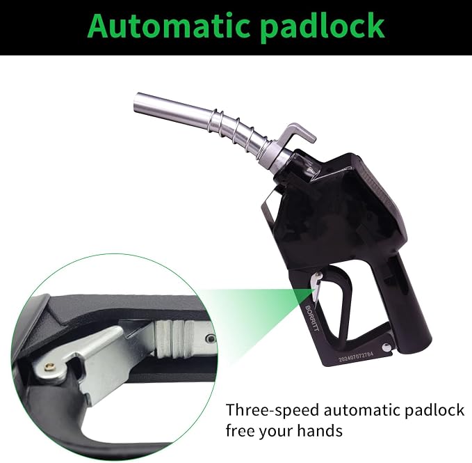 Black 3/4"inch NPT Automatic Shut-Off Fuel Nozzle With Hook+Filter Fuel Refilling Tool Used for diesel,gasoline,kerosen (13/16"Spout Max Flow Rate 16 GPM)