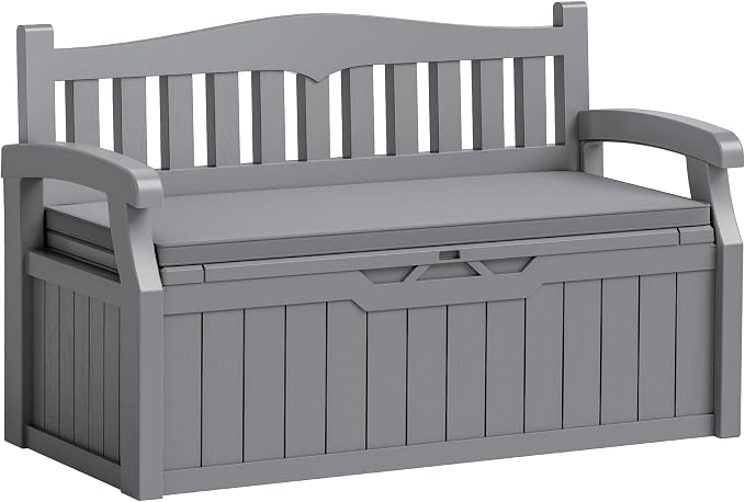 Flamaker 80 Gallon Storage Bench with Cushions Outdoor Indoor, Durable All-Weather Seating with Hidden Storage, Lockable Deck Box for Garden, Patio, Poolside (Grey)