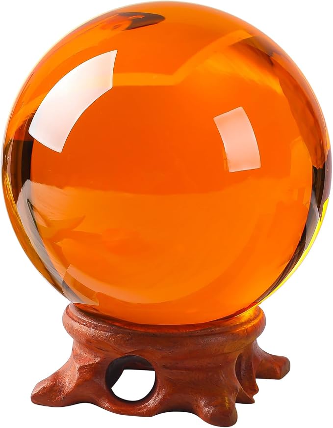 Amber Crystal Ball with Stand 100mm/3.9 inch for Fortune Teller Accessories,Decorative Ball,Magic,lensball Photography,Feng Shui,Witchcraft Decor,Scrying,Large Quartz Crystal Orb Prop Glass Sphere
