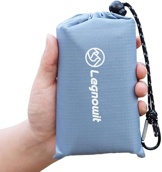 Outdoor Pocket Blanket, 55"x60" Waterproof Foldable Compact Small Picnic Blanket, Ultralight Tarp for Camping, Festival, Beach, Hiking, Backpacking, Travel, Stakes Included (Grey)