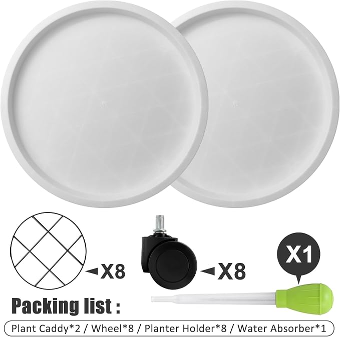 2Pack 15.7'' Large Plant Stand with Wheels, Plant Stand Dolly for Heavy Planter,Wheeled Planter Saucer Tray,Rolling plant stand,Heavy-Duty Plant Caddy with Casters for Indoor and Outdoor(White)
