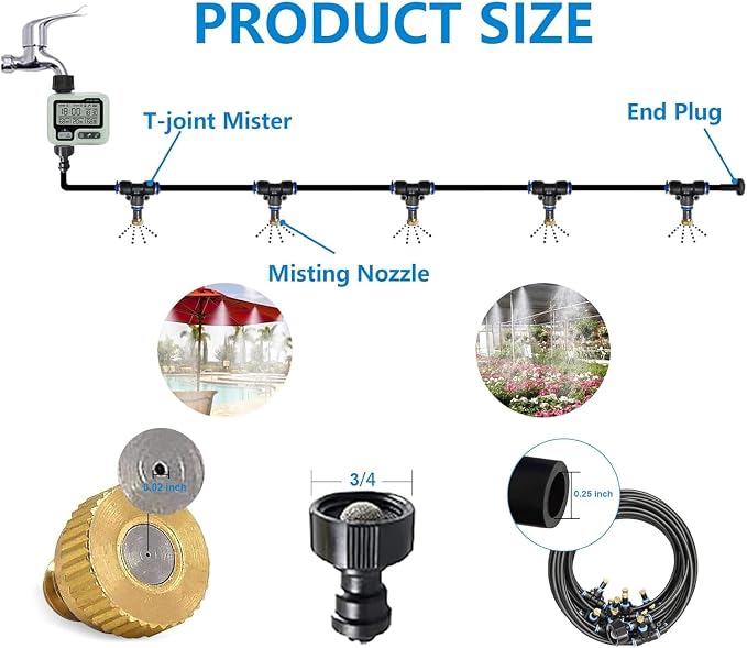 Misting Cooling System,Outside Water Misters for Outdoor Patio,80Ft(24M),Backyard Mist Hose Kits with Sprinkler Timer Yard,Lawn,Garden,Greenhouse,Fan,Umbrella,Canopy,Pool,Porch,BBQ Party Accessorie…