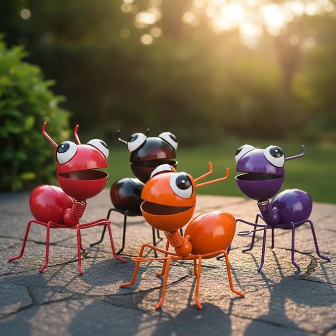 Cruis Cuka Metal Yard Art Garden Decor for Outside Cute Ants Yard Decorations Outdoor Lawn Ornaments Backyard Gifts for Mom - Set of 4