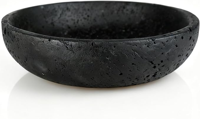 Black Travertine Bowl, 7.8" Luxurious Natural Stone Centerpiece Bowl for Modern Home Decor, Handmade Fruit Bowl, Jewelry Dish, Sophisticated Tabletop Sculpture