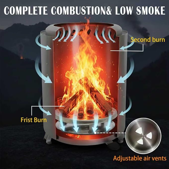 Portable Tabletop Fire Pit, VivaGarden Smokeless Table Top Fire Pit, Wood Burning & Pellets Outdoor Camping Stove with Carry Bag, Forks and Mat (9.7x7.1 Inch, Black)