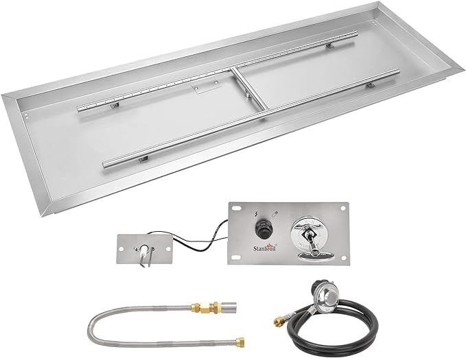 Stanbroil 36 x 12 Inch Rectangular Drop-in Gas Fire Pit Kits with All Accessories Required for DIY Fire Pit Project, Propane Gas Version, 150,000 BTU’s Max