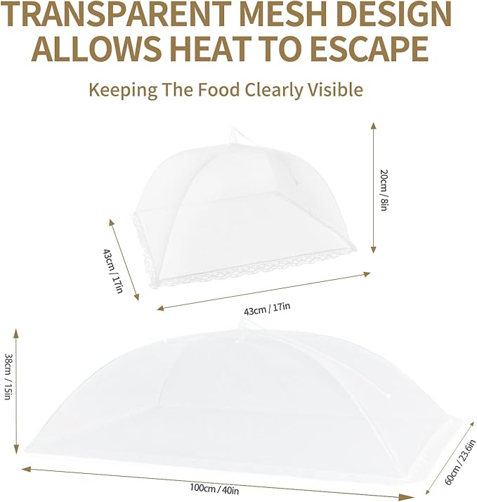 NEPAK 3 Large and Tall Food Covers, 17"x17" Food Tents Food Covers for Outdoors,Pop-up Mesh Food Covers Nets for Outside,Screen Tents,Parties Picnics, BBQ,Reusable and Collapsible