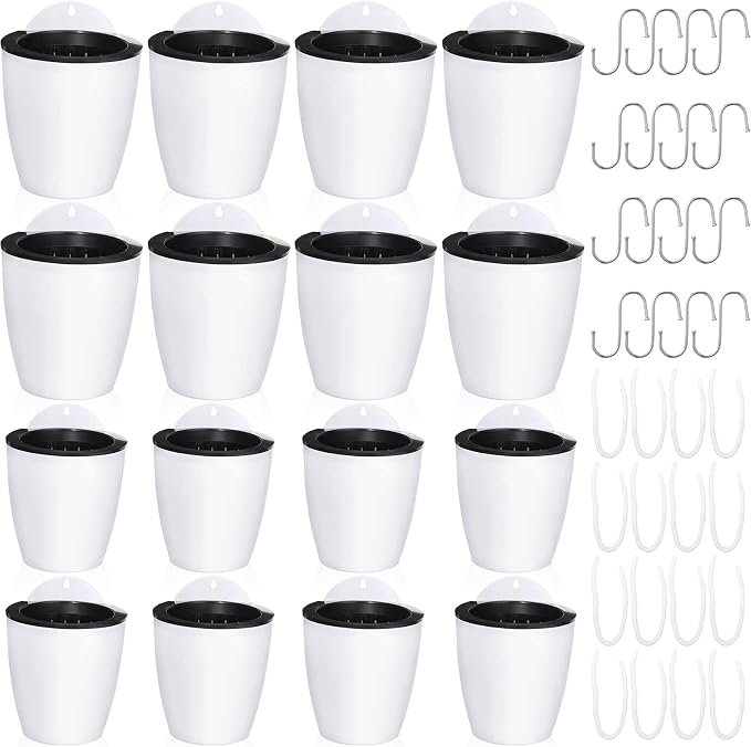 Amyhill 16 Pcs 5'' and 4.33'' Self Watering Hanging Planter for Indoor Plants Wall Planter with Hook and Absorbent Cotton Rope Wall Plant Holder Wall Mounted Planters White Flower Pots for Garden