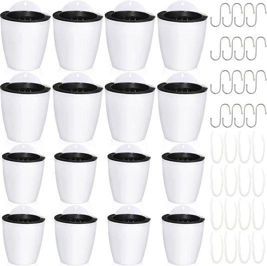 Amyhill 16 Pcs 5'' and 4.33'' Self Watering Hanging Planter for Indoor Plants Wall Planter with Hook and Absorbent Cotton Rope Wall Plant Holder Wall Mounted Planters White Flower Pots for Garden