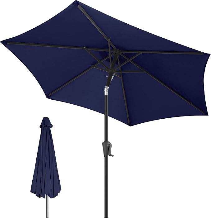 FLAME&SHADE 10ft Patio Umbrella - Outdoor Umbrella with 6 Sturdy Ribs, Push Button Tilt and Crank, UV Protection Table Market Umbrella for Pool, Porch, Garden, Deck, Backyard (Navy Blue)