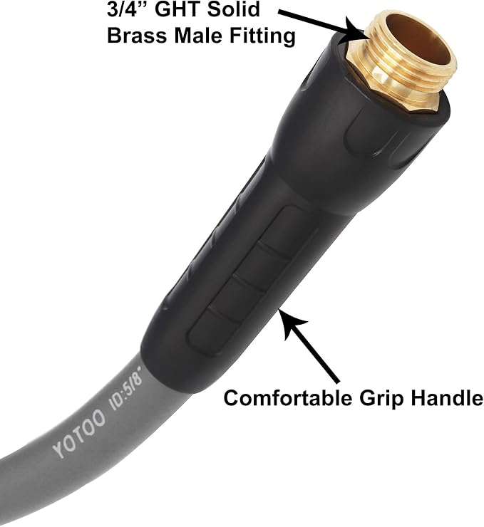 YOTOO Heavy Duty Hybrid Garden Water Hose 5/8-Inch by 25-Feet 150 PSI Kink Resistant, Flexible with Swivel Grip Handle and 3/4" GHT Solid Brass Fittings, Gray