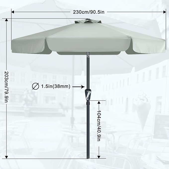 MASTERCANOPY 7.5ft Patio Umbrella with Valance, Crank and Tilt – 6 Ribs Outdoor Market Umbrella, UV/Fade Resistant, Waterproof Canopy with Wind Vent for Garden, Deck, Backyard, Pool (Light Gray)
