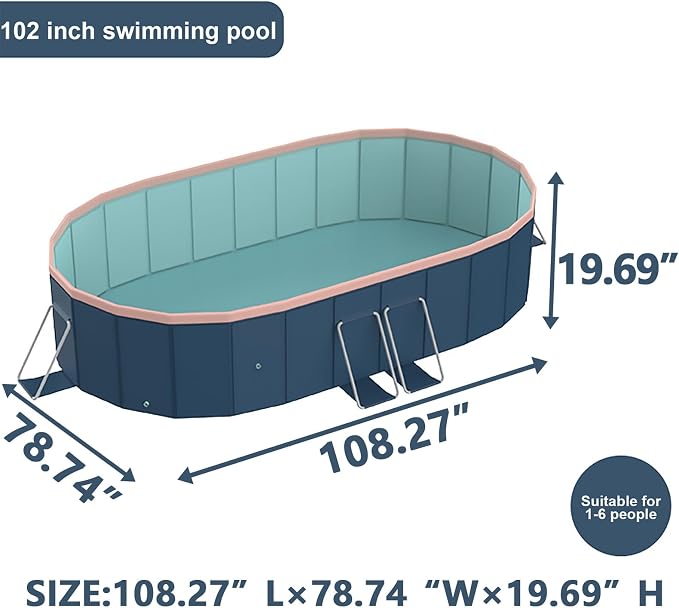 Foldable Pool, Hard Plastic Collapsible Pool, Large Non Inflatable Rectangle Pool Above Ground, Backyard Pool for Adults, Oversized Thickened, Easy Assembly (Round Corner 95 Inch)