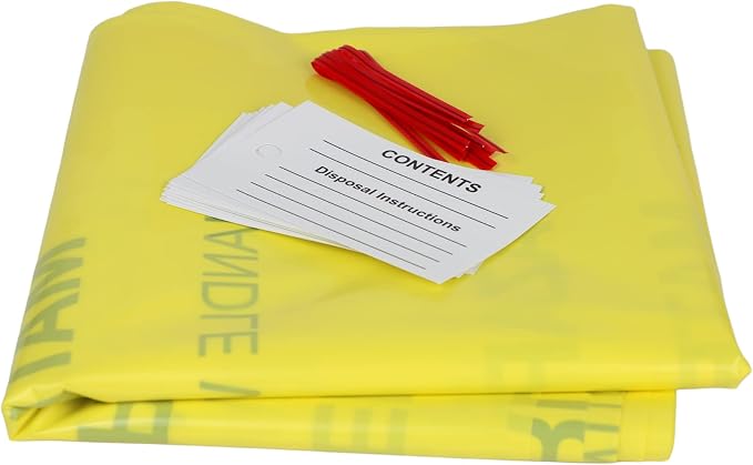 10-Gallon Hazardous Waste Bags (24 pack, Yellow) w/Twist Ties – 17” Wide x 30” Tall, 4 mil Thickness – Pack of 24! Made in the USA!