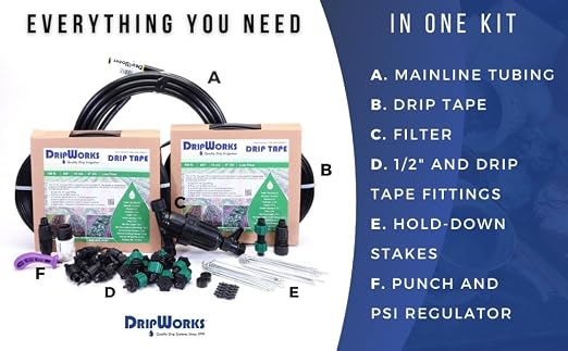 Dripworks Drip Tape Irrigation Kit for Watering Row Crops in Farms - Waters Upto 20 100' Rows (1/8 Acre) | Agricultural Grade Components | Trusted Brand Since 1991