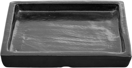 15 Inch Plant Saucer (Ceramic) - Square Black Flower Pot Tray - Handcrafted, Durable Planter Base