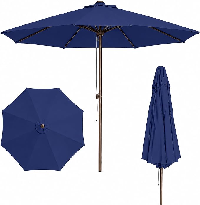 9FT Patio Umbrella, Outdoor Table Umbrella with Rope Pulley Lift, 3 Adjustable Heights, Market Umbrellas for Backyard, Pool and Deck, UPF50+
