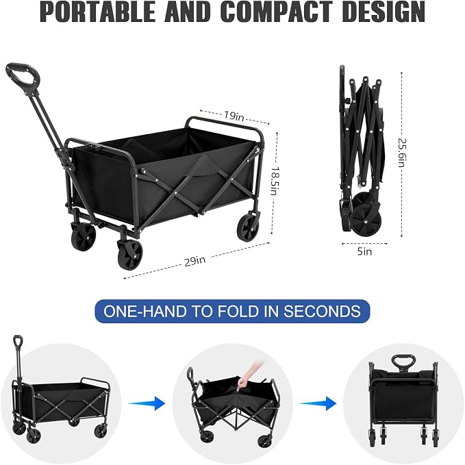 EVLIQUIL Collapsible Foldable Wagon,Wagons Carts Foldable with Wheels,Utility Grocery Folding Beach Wagon for Sand Garden Sports Shopping Outdoor.