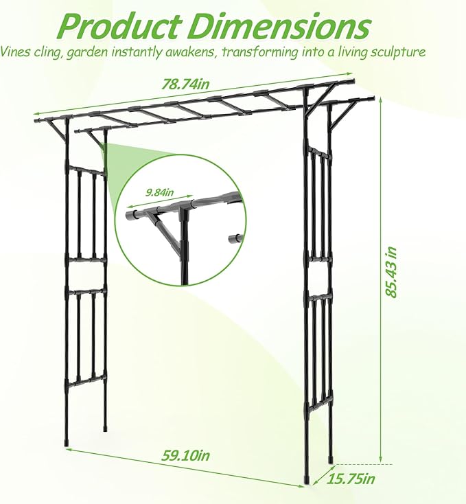 Garden Arch Trellis - 78.7" L×85.4" H Flat Top Garden Arch, Sturdy and Rustproof Garden Arch Trellis for Climbing Plants Outdoor, Arbor Trellis for Backyard, Patio, Lawn, Wedding(20MM Pipe)