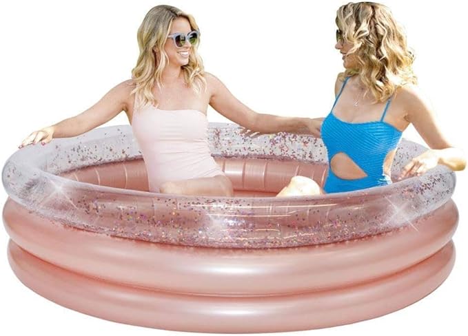 PoolCandy Rose Gold Glitter Inflatable Sunning Pool – 5-Foot Round Adult Lounge Pool for 2–3 Adults, Glam Backyard Patio Splash Tub | Fits 2-3 Adults - Glam Backyard Patio Splash Tub