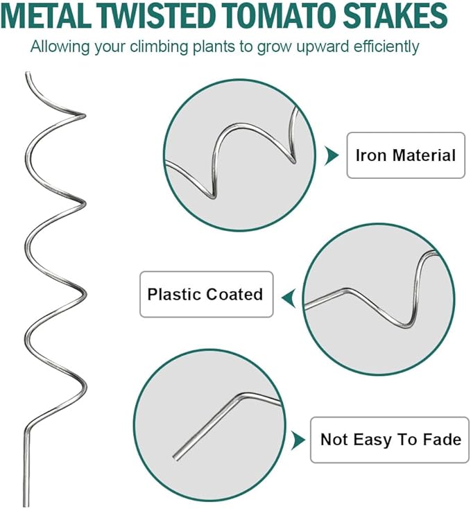 58" Galvanized Plant Supports Spiral Tomato Cages, 10 Pack Metal Twisted Tomato Stakes Climbing Plant Stake Tower Outdoor Indoor
