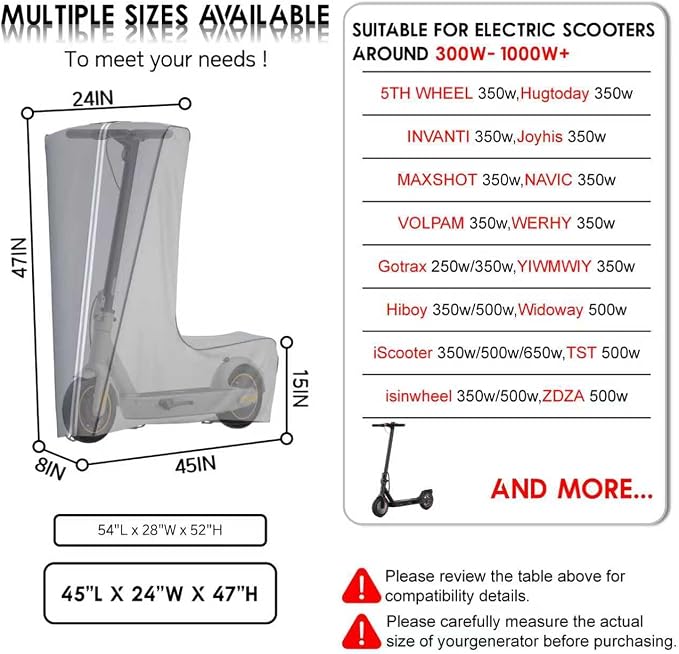 Universal Electric Scooter Cover, Waterproof and Dustproof Storage Cover for Adults and Kids, Grey Oxford Fabric, L45x W24x H47 Inch