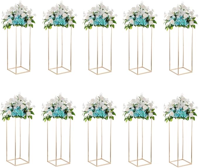 Gold Metal Cube Vase Stand for Wedding Centerpieces, 31.5in Tall, 10 Pcs