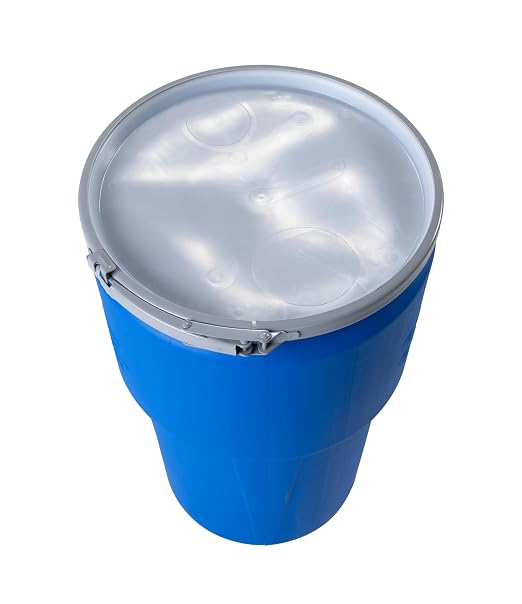 Eagle 14 Gallon Plastic Drum with Lid, Metal Lever-Lock, 26.5"x15", Open Head Lab Pack Drum Made of Durable, Lightweight HDPE, Withstands Weather and Chemicals, Made in USA, Blue, 1610MB