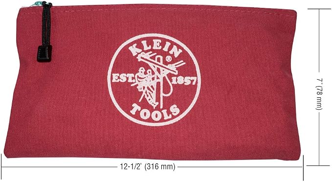 Klein Tools 5141 Zipper Tool Bag, Tool Pouch, Bank Deposit Canvas Utility Bag, 12.5 x 7-Inch, Brown/Black/Gray/Red 4-Pack
