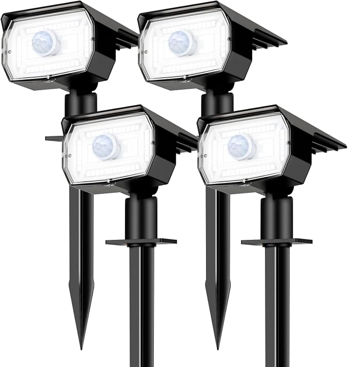 nipify Solar Lights Outdoor Waterproof, Motion Sensor Spot Lights- 4 Pack/56 LED/3 Modes Solar Powered Spotlights 2-in-1 Auto On/Off Landscape Lighting for Outside Yard Wall Garden, Cool White