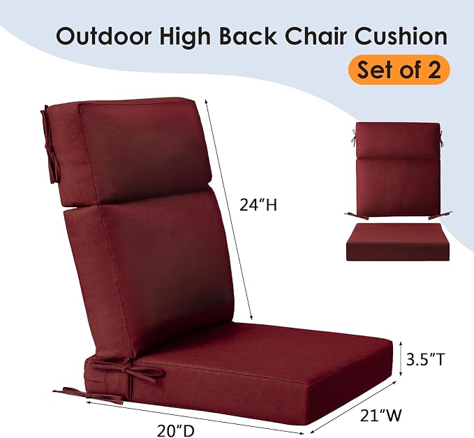 Unimatta Sunbrella Outdoor Separate High Back Cushion Seat Pads, 2-Pack 44 x 21 Inch Water-Repellent & Fade-Resistant Patio Furniture Cushions with Ties for Adirondack, Rocking Chairs, Spectrum Brick