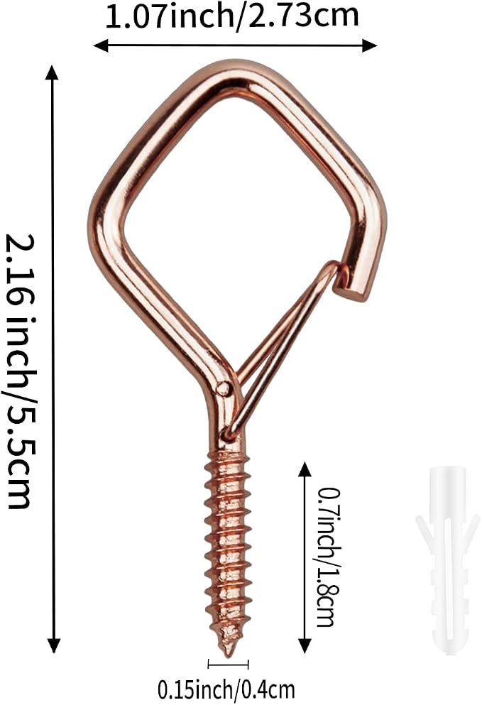 22 PCS Metal Rose Gold Eye Screw Hooks for Hanging Heavy Duty.Windproof Ceiling Hooks for Hanging Plants,Cup,Wind Chime,Bird Feeders,Christmas String Lights at Indoor&Outdoor 2.2 Inch