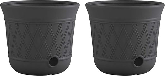 Suncast 2 Pack 14" x 12" Round Resin Decorative Weatherproof Outdoor Hideaway Standard Garden Hose Storage Pot with Drainage Holes, Gray