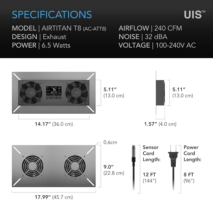 AC Infinity AIRTITAN T8, Crawlspace Basement Ventilator Fan. | With WiFi App-Compatible Temperature Humidity Controller, IP-55 Rated, Exhaust