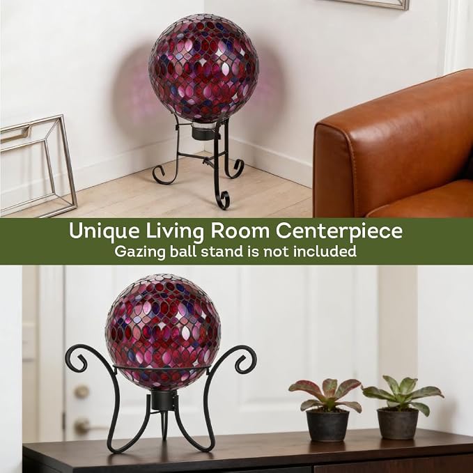 Lily's Home Colorful Mosaic Glass Gazing Ball, Designed with a Stunning Holographic Petal Mosaic Pattern to Bring Color to Any Home and Garden, Red, Blue & Purple (10" Diameter)