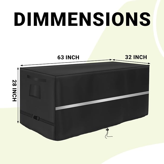 Deck Box Cover Heavy Duty Waterproof Deck Box with Handle, Outdoor Large Storage Box Cover Patio Rectangular Bench Covers (63 x 32 x 28inch)