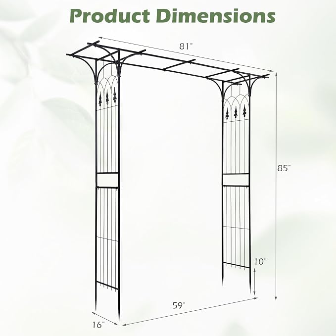 Giantex Metal Garden Arbor with Flat Top Roof, 85" Heavy Duty Outdoor Arch Trellis with Pointed Legs for Climbing Plants, Decorative Wedding Archway for Backyard, Lawn, Party Backdrop